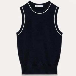 Zara Navy Sleeveless Knit Top